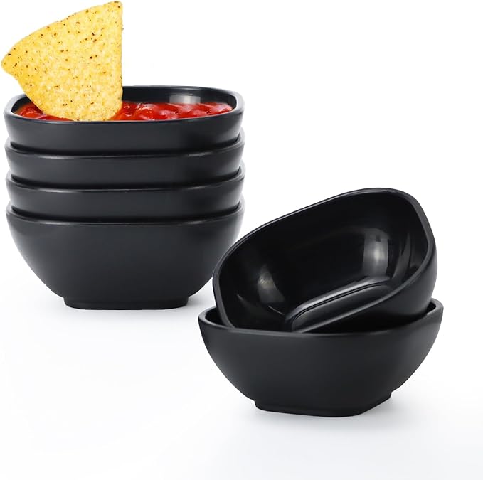 Homienly Wheat Straw Small Dishes Set of 6, 4.5oz Unbreakable Serving Dish & Sauce Dish, Salt Dish, Small Candy Dish, Appetizer Serving Dishes, Chips and Salsa Serving Dish for Side Dishes - Black