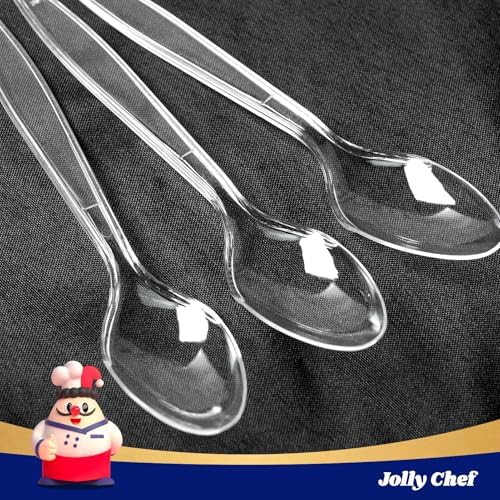 JOLLY CHEF Plastic Teaspoons 300 Count 6.54 Inch Clear Disposable Spoons