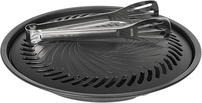 Korean-Style Smokeless Outdoor BBQ Grill Pan – Aluminum Fluorine Coating,Non-Stick & Non-Burning, Even Heating,Oil Drain Design,Easy Clean,Includes 304 Stainless Steel Tongs - Made in TaiWan