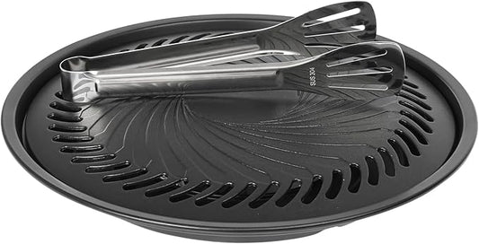 Korean-Style Smokeless Outdoor BBQ Grill Pan – Aluminum Fluorine Coating,Non-Stick & Non-Burning, Even Heating,Oil Drain Design,Easy Clean,Includes 304 Stainless Steel Tongs - Made in TaiWan