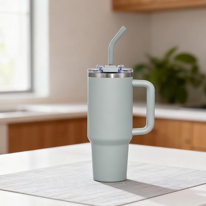 COKTIK 40 oz Tumbler With Handle and Straw, Insulated Tumbler With Leakproof Lids, Stainless Steel|BPA-Free, Cold for 24 H (Shale)