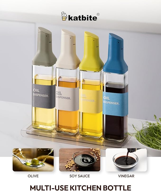 katbite 16oz Glass Olive Oil Dispenser Bottle for Kitchen Cooking - Leakproof Kitchen Essential with Precise Pouring Spout for Salad, Air Fryer, BBQ, Non-Stick Pans, Easy Refill and Use, Blue