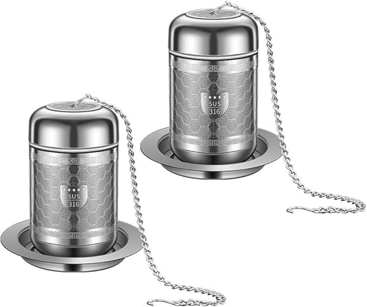2 Pack 316 Stainless Steel Tea Infuser, Extra Fine Mesh Tea Strainers for Loose Tea, Tea Strainer with Extended Chain Hook, Tea Steeper (2 Pack - Small)