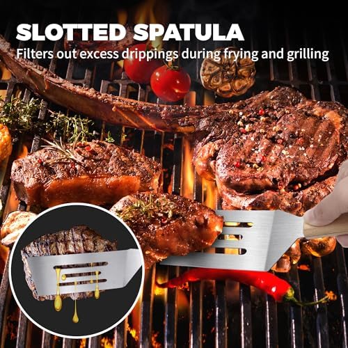 2PCS Stainless Steel Spatula,Wooden Handle Metal Spatula for Steak,Burgers