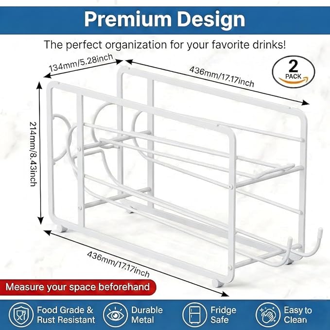 Soda Can Organizer Storage Rack, 2 Pack Stackable Beverage Soda Can Dispenser Organizer Holder for Refrigerator, Cabinet, Pantry (White)
