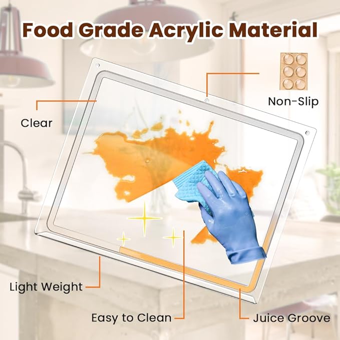 Acrylic Cutting Board with Counter Lip, 18x14 Inch Clear Cutting Boards for Kitchen Counter with Juice Groove, Non Slip for Countertop Protector, Apartment Essentials Kitchen Decor Gifts