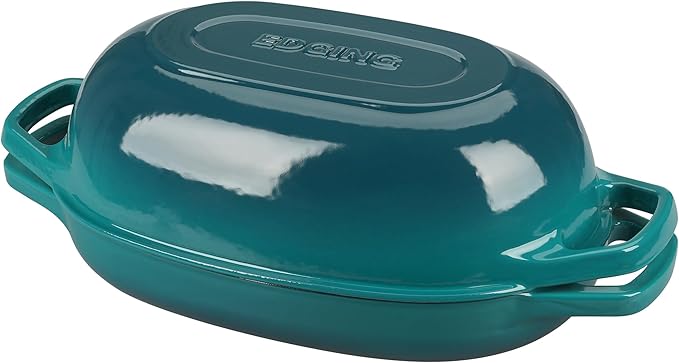 Enameled Cast Iron Oval Dutch Oven Pot with Lid, Dutch Oven for Sourdough Bread Baking, Bread Oven, Bread Dutch Oven, Oval Bread Pan, 5qt, Darkcyan