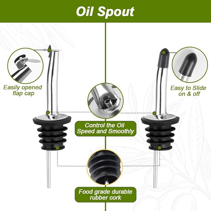 Olive Oil Dispenser Bottle, 2 Pcs Green Glass Oil Bottle for Kitchen, Oil and Vinegar Dispenser Set with Pourers and Funnel -17oz Green Olive Oil Bottle Dispenser