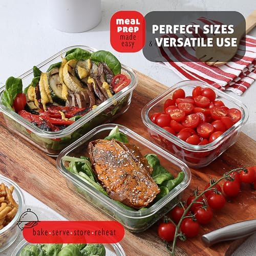 EATEX 32pc Glass Storage Containers with Lids, 16 Glass Food Storage Containers with 16 Airtight Lids for Pantry & Kitchen, Meal Prep Containers for Lunch, Oven Freezer Microwave & Dishwasher Safe