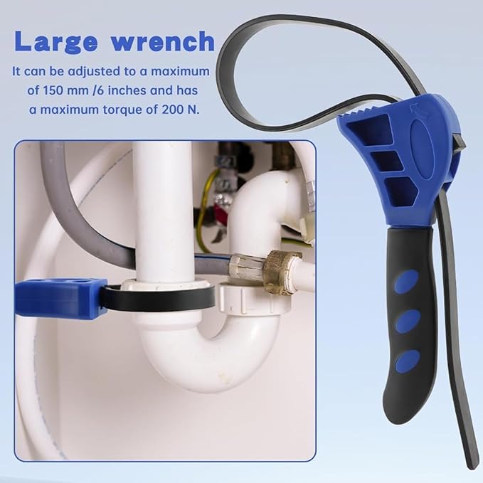 2-Pack Adjustable Rubber Strap Wrench Set – 25.20" & 20.48" Heavy-Duty Strap Wrench for Oil Filter, Jar Opener, Water Filter, Plumbing, Sink, Faucet – Non-Slip Multipurpose Wrench Tool (Blue)