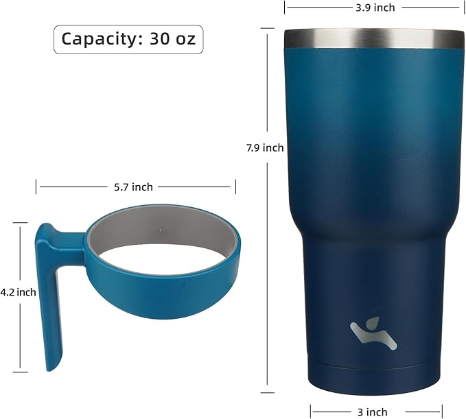 30 oz Tumbler with Handle and 2 Straw 2 Lid, Insulated Water Bottle Stainless Steel Vacuum Cup Reusable Travel Mug,Indigo Black