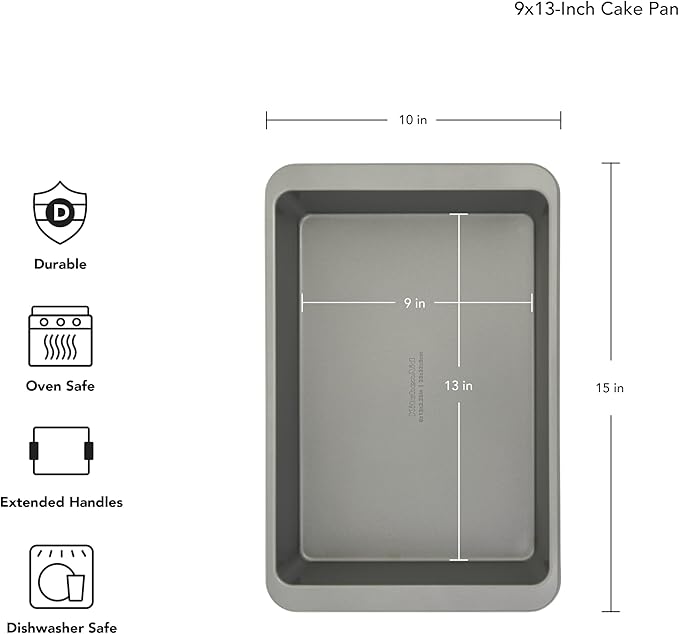 KitchenAid Nonstick Swiss Engineered Aluminized Steel Cake Pan, Dishwasher Safe, Contour Silver, 9 x 13 Inch