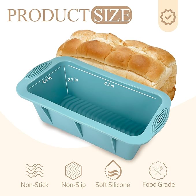 Silicone Bread Loaf Pan, 2 PCS Rectangular Non-Stick Baking Mold Pans for Oven, Bread, Cake, Easy Release