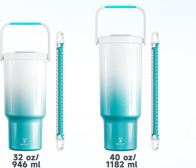 Meoky 32 oz Tumbler with Handle, Tumbler with Lid and Straw, Stainless Steel Travel Mug, 100% Leak Proof, Keeps Cold for 24 Hours, Fits in Car Cup Holder (Azure)