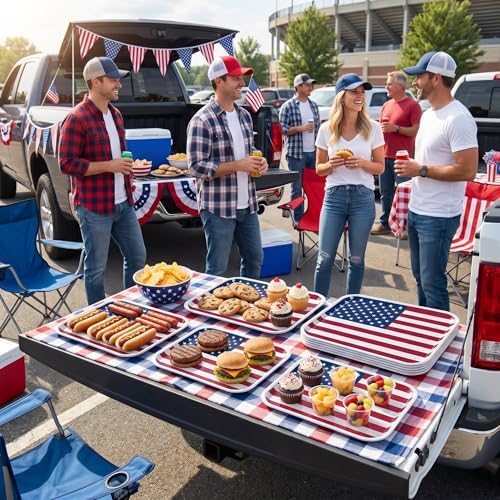Vesici 6 Pack 4th of July Serving Trays 13x10 Inch American Flag Melamine Platter 250th Anniversary Patriotic Party Supplies Rectangular Food Platters for American Memorial Day Outdoor Picnic