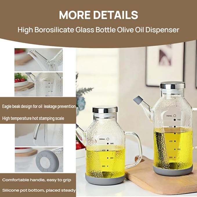 High Borosilicate Glass Oil Bottle-Olive Oil Dispenser for Kitchen-Soy Sauce and Vinegar Dispenser Bottle- Cooking Container Cruet-Oil Dispensing Bottles (Raindrops, Small/550ml)