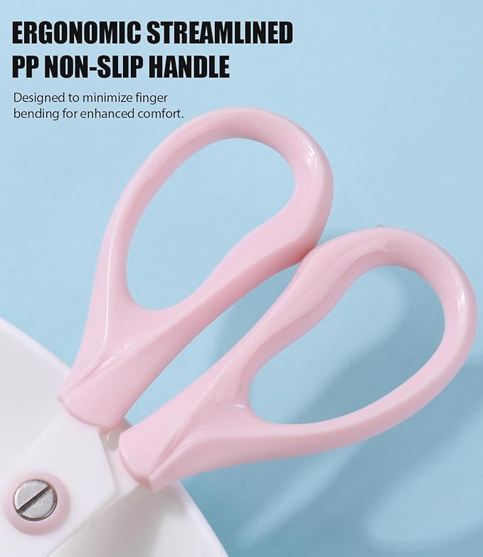 Baby Food Scissors Kicthen Shears - Portable Healthy Cute Kids Ceramic Scissors with Storage Case - Ideal for Cutting Meat, Chicken, Vegetables, and Fruits (Pink)