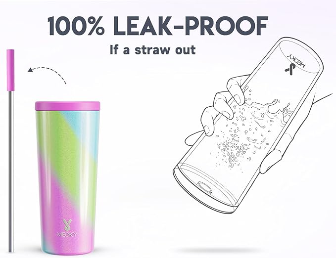 Meoky 24 oz Insulated Tumbler with Lid and Straw, Stainless Steel Vacuum Insulated Tumbler, Keeps Cold for 24 Hours, 100% Leak Proof, Fits in Car Cup Holder (Fairytale)