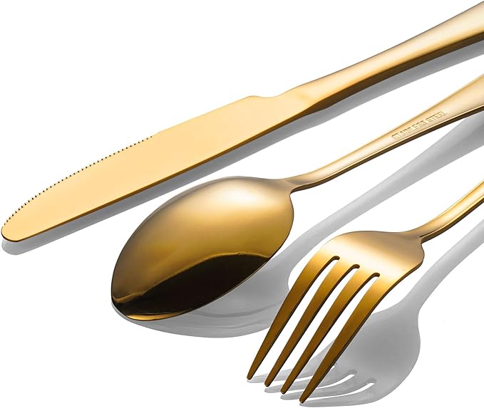 60-Pcs Gold Silverware Set - Stainless Steel Flatware Cutlery Set Service for 20, Mirror Polished Gold Flatware Set Include Forks Spoons Knives for Home, Wedding, Restaurant, Dishwasher Safe