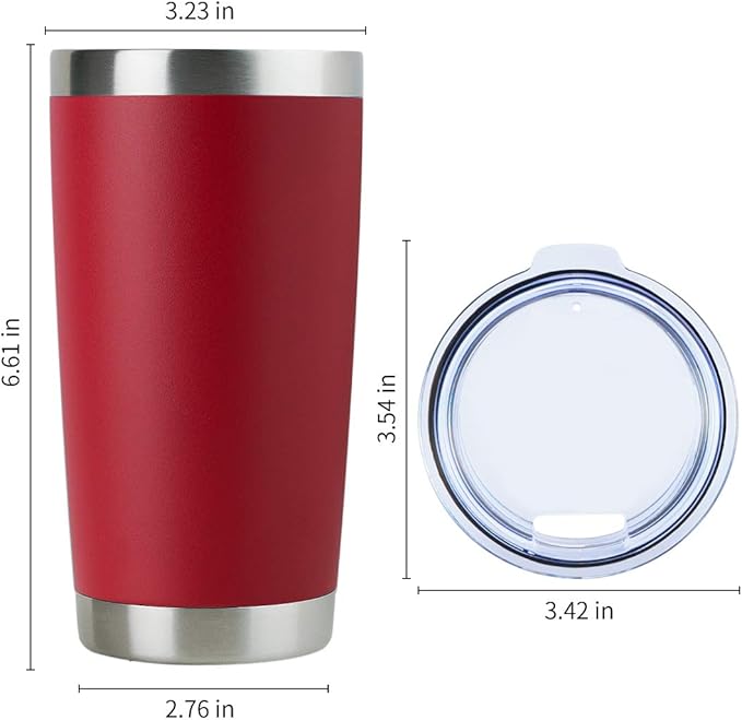 DOMICARE 20oz Stainless Steel Tumbler Bulk with Lid, Double Wall Vacuum Insulated Travel Mug, Powder Coated Coffee Cup, Powder Red, 4 Pack
