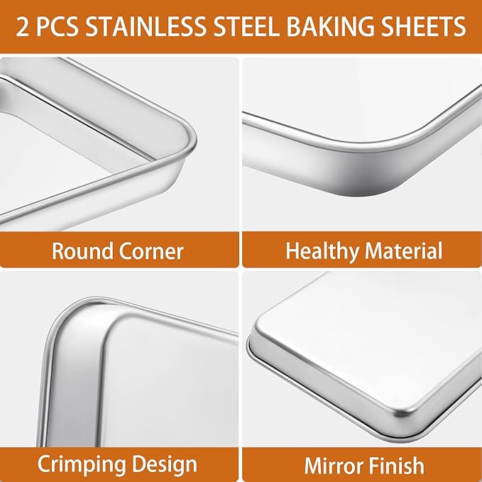 Baking Sheet with Silicone Mat Set of 4 [2 Sheets + 2 Mats], Deedro Stainless Steel Cookie Sheet Baking Pan with Silicone Baking Mat, 10 x 8 x 1 Inch, Non Toxic, Heavy Duty, Easy Clean