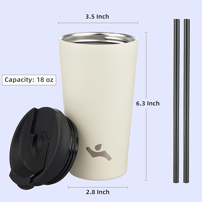 18 OZ Insulated Tumbler with Lid and 2 Straws Stainless Steel Water Bottle Vacuum Travel Mug Coffee Cup,ArmyGreen