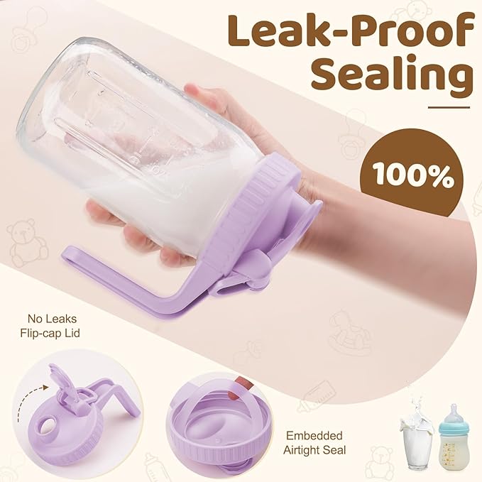 Breast Milk Pitcher with Leak Proof Flip Cap & Pour Spout, 32 oz Wide Mouth Mason Jars for Breast Milk Storage Container, Glass Picther with Lid for Cold Brew Coffee, Sun Tea, Juices, Green