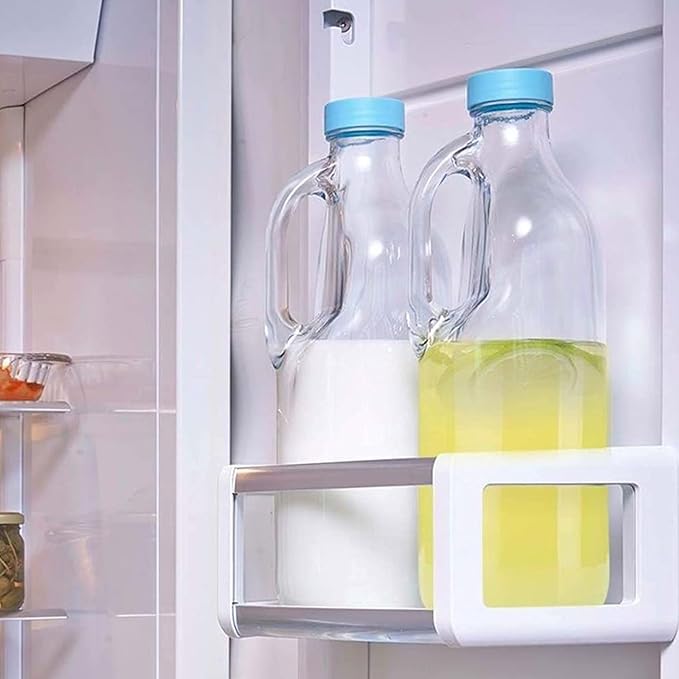 2 Pc 47oz Clear Glass Pitchers with Handles and Lids - Airtight Refrigerator Water Juice Jugs for Kitchen