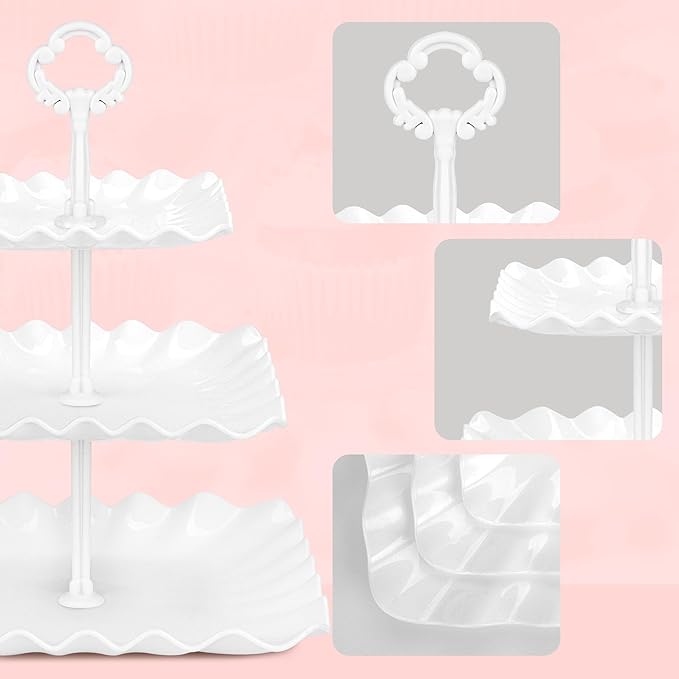 NWK 5 Piece Cake Stand Set with 2 x Large 3-Tier Cupcake Stands, 3 x Appetizer Trays, for Wedding Birthday Baby Shower Tea Party Decorations (White)