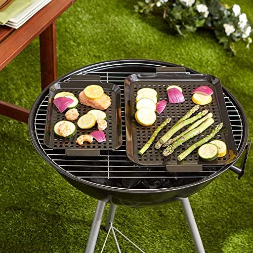 RSVP International Porcelain Coated Steel BBQ Grill Tray/Pan, Outdoor Barbeque Grilling Accessories for Cooking Fish & Vegetables, Dishwasher Safe, Small, 13x7.25/Medium, 16.75x10"