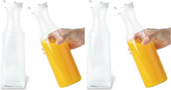 Blue Sky Square Clear Plastic Pitcher 54oz with White Lid - 1 Count | Elegant Serveware Perfect for Parties, Picnics and Gatherings (Pack of 2)