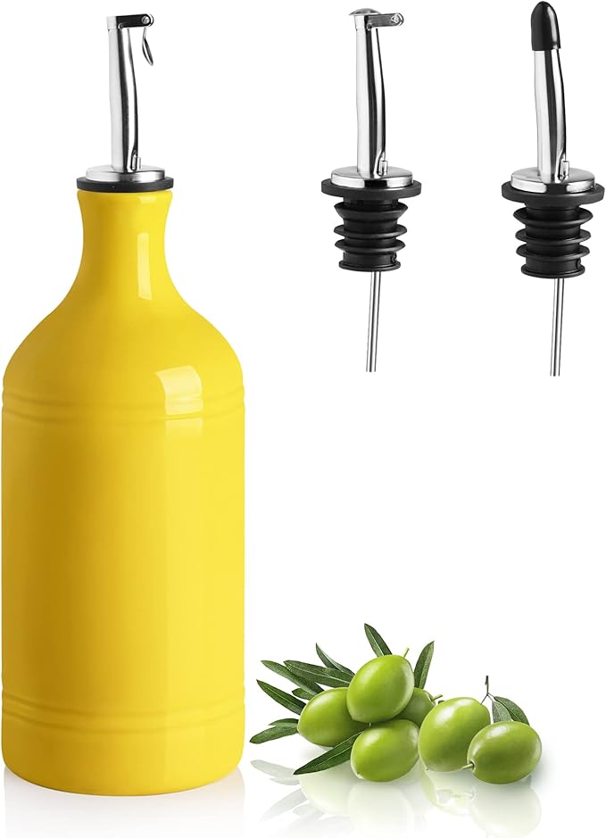 Sweejar Ceramic Olive Oil Dispenser Bottle, Opaque Oil Cruet Protects to Reduce Oxidation, Suitable for Storage Vinegar, Coffee Syrups & Other Liquids, Pack of 1, 15.5 Fl Oz(Yellow)