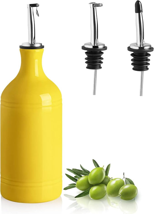 Sweejar Ceramic Olive Oil Dispenser Bottle, Opaque Oil Cruet Protects to Reduce Oxidation, Suitable for Storage Vinegar, Coffee Syrups & Other Liquids, Pack of 1, 15.5 Fl Oz(Yellow)