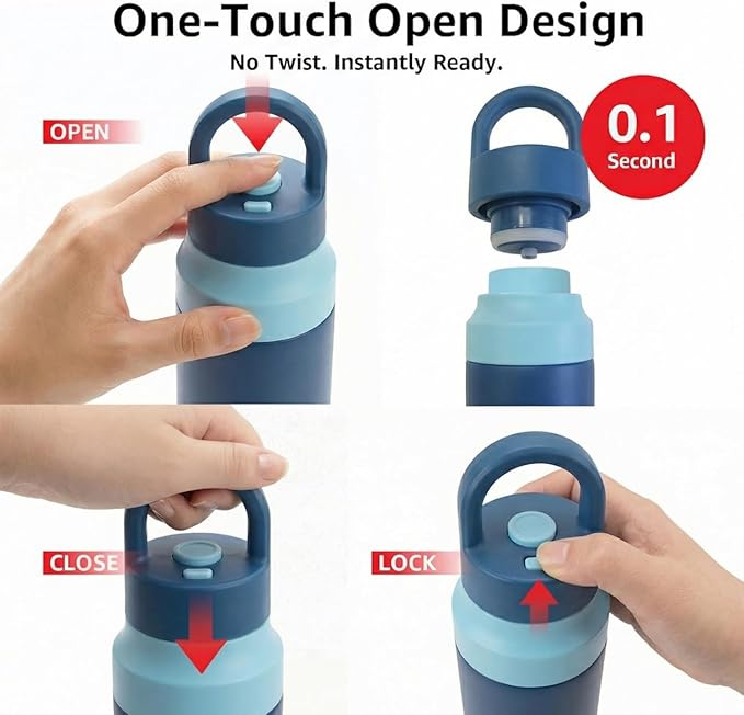Blue Stainless Steel Water Bottle Insulated 20 oz Tumbler with Handle,Leak Proof Travel Bottles,Water Cup with Lids