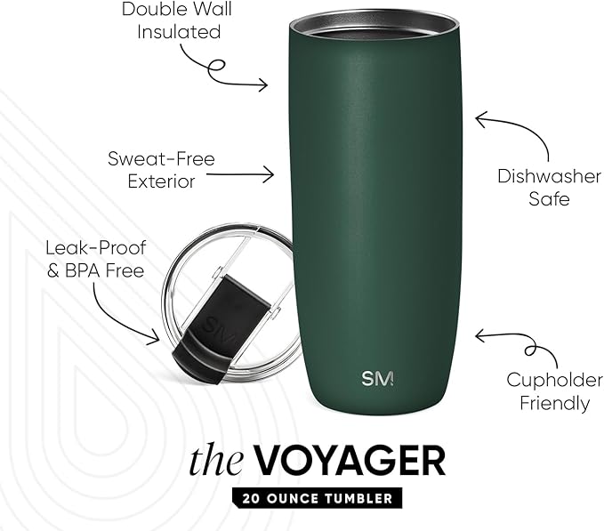 Simple Modern Voyager Tumbler with Flip Lid | Travel Coffee Mug | Insulated Stainless Steel Cold Brew Iced or Hot Coffee Cup | Gifts for Women Men Her Him | 20oz, Forest