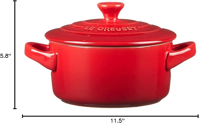 Le Creuset Stoneware Set of 4 Mini Cocottes with Cookbook, 8 oz. each, Cerise
