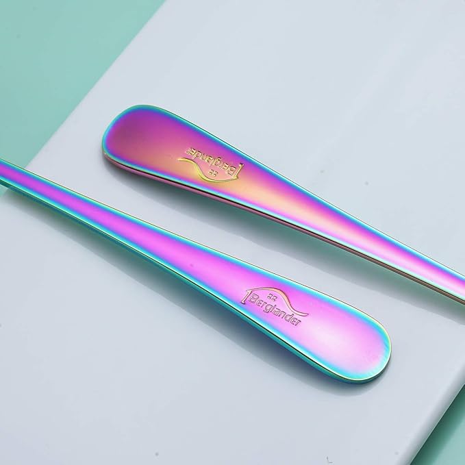 Rainbow Salad Server Set, Berglander Stainless Steel Salad Serving Set With Titanium Colorful Plating, Salad Servers, Salad Spoon, Salad Fork, Pack of 2 (Shiny Rainbow)