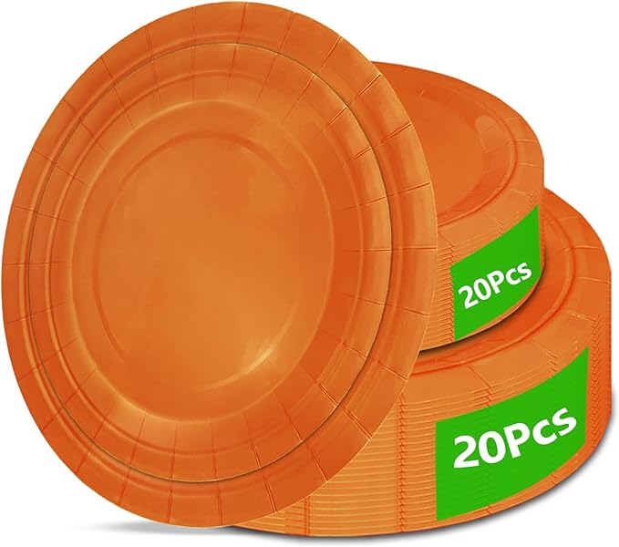 40Pcs Disposable Paper Plates Orange,Including 20pcs 9" and 20pcs 7" Plates,Strong and Sturdy Disposable Plates for Party, Dinner, Holiday, Picnic,Birthday Party, Dinner Table, Wedding