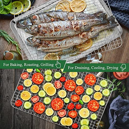 P&P CHEF 17.5 Inch Cookie Baking Sheet Pan with Wire Rack,4 Pcs