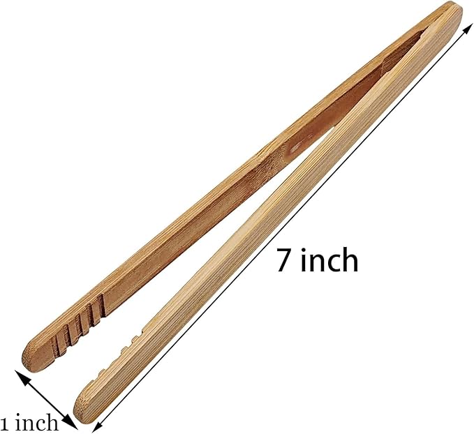 12 Pcs Bamboo Tongs 7 Inch Bamboo Toast Tongs for Serving Pickle Muffin, Cheese Fruits Salad, Toast & Bread