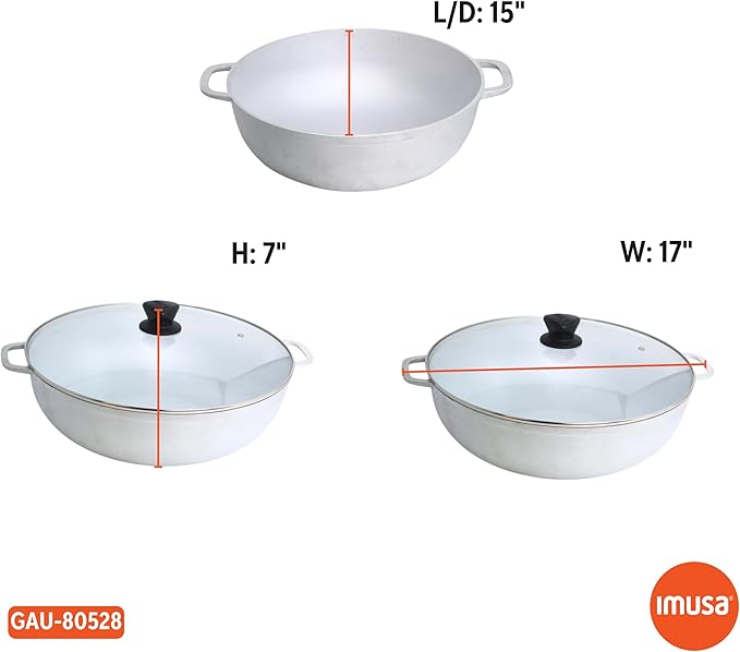 IMUSA Caldero Stock Pot with Glass Lid 11QT, 36cm, Cast Aluminum, Perfect for Serving Big & Medium Groups, Riveted Handles, Made in Colombia, Silver