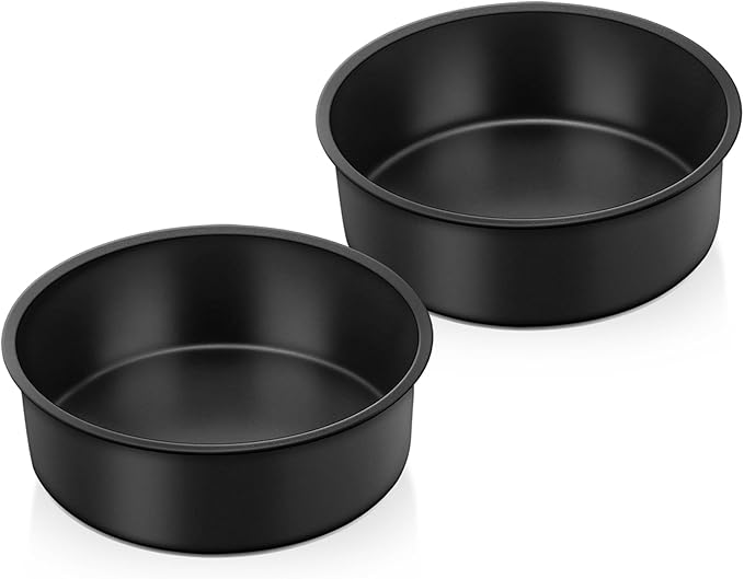 E-far 6x2 Inch Cake Pans Set, 2 Pieces Nonstick Round Cake Pans Tins for Baking Small Birthday Wedding Layer Smash Cakes, Stainless Steel Core & Nontoxic Coating, Straight Side(Black)
