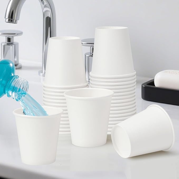 100 Pack 3 oz Paper Cups, Disposable Bathroom Cups, Small Mouthwash Cups, Mini Paper Cups for Bathroom, White 100Pack