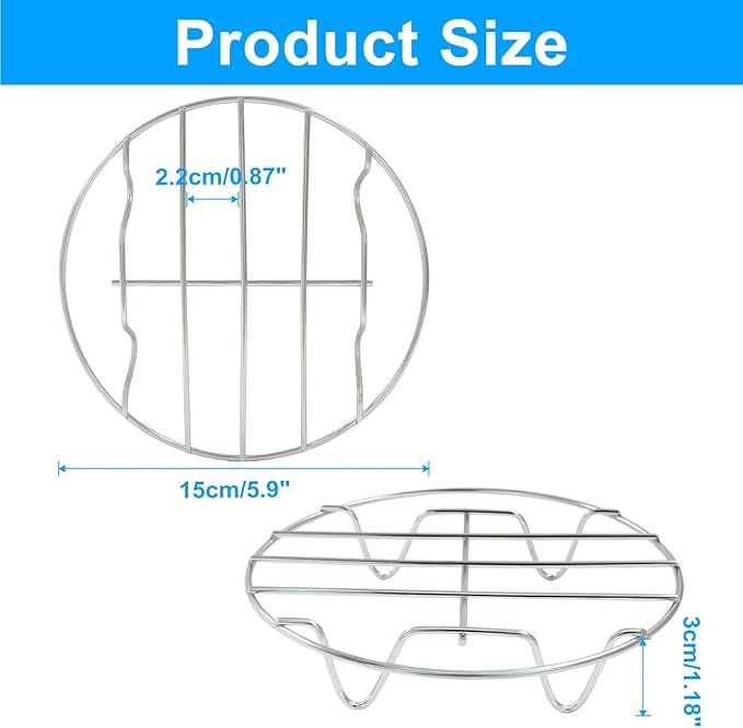 3 Pcs Air Fryer Rack Set, 15cm/5.9 Inch Multi-Purpose Stainless Steel Cooking Steaming Cooling Racks with Stand Holder for Air Fryer, Pressure Cooker, and Cooker Canning
