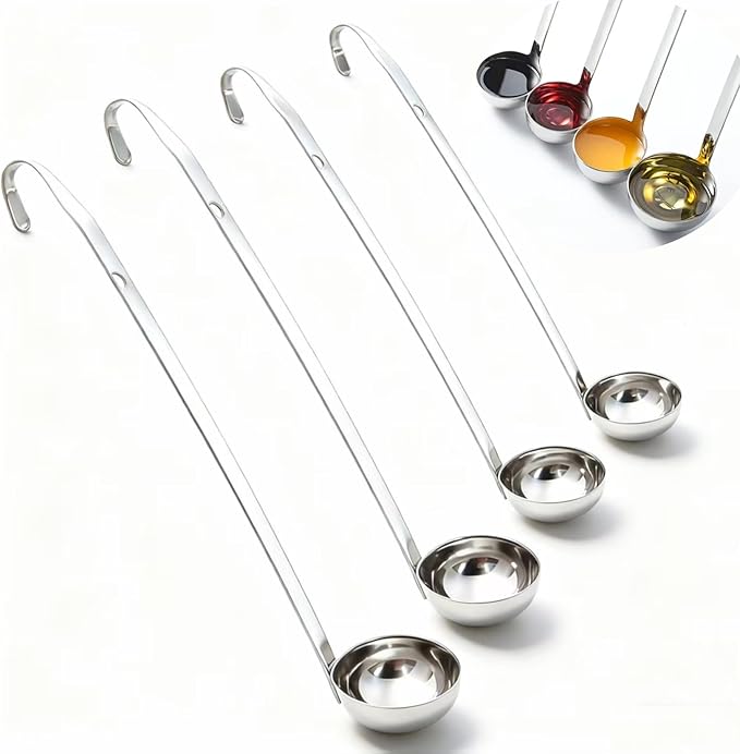 Markeny 4 Pieces Stainless Steel Soup Ladle Metal Handle Ladle with Pouring Rim,1oz/2oz/3oz/5oz Set Ladles for Cooking Soup Sauce