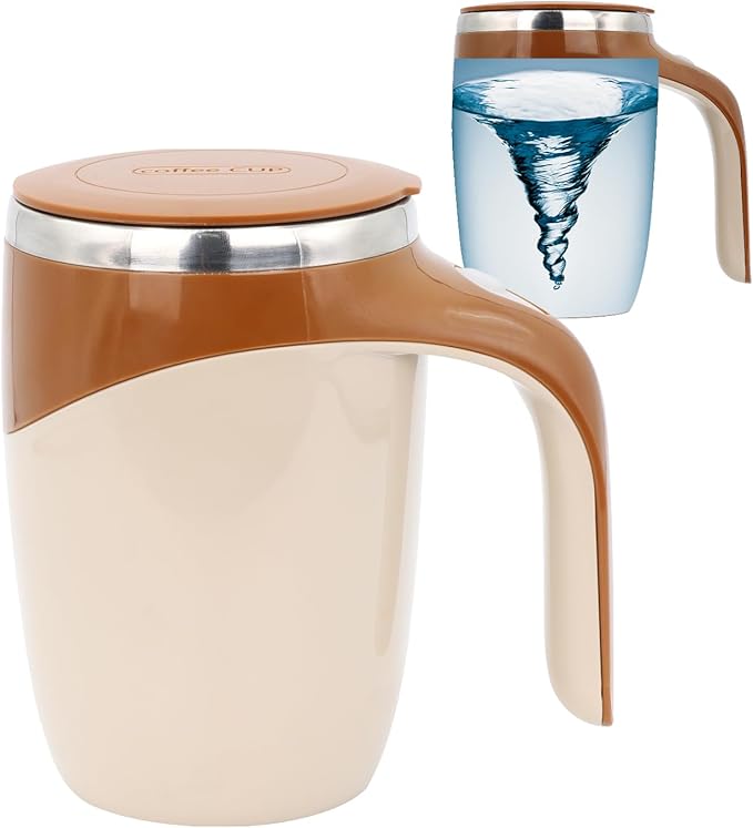Self Stirring Mug - Automatic Magnetic Electric Coffee Mug, Rotating Cute Mixing Cup Tasse, To Stir Office/Kitchen/Travel/Home Coffee/Tea/Hot Chocolate/Milk-450 ml/15.2 oz(Brown)