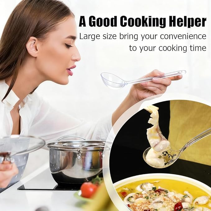 Large Plastic Serving Spoons,Disposable Heavy Duty Serving Spoons,Long Handle Scoop Soup Rice Ladle for Party Catering Buffet Restaurant,20 Pieces (10 Clear Colander +10 Clear Spoon)