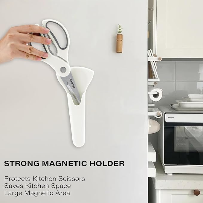 Kitchen Scissors Holder Magnetic Scissors Protector for Fridge, Portable Magnetic Sheath Cover for Kitchen Shears Waterproof Protector, White