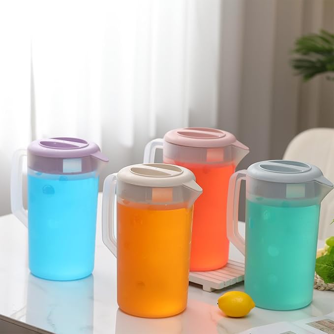 Uiifan 4 Pcs Plastic Water Pitcher with Lid,Spout and Handle Plastic Juice Pitcher Tea Beverages for Fridge Water Carafe Jug for Lemonade Milk Cold Drink Home Daily Party(Multicolor,1 Gallon)