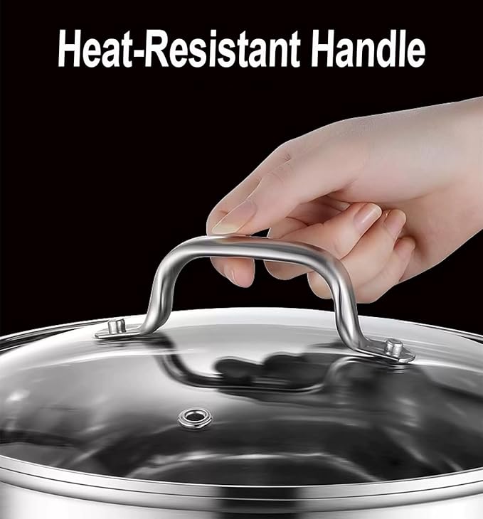 Stainless Steel Stock Pot, 12 Quart Heavy Duty Induction-Compatible with Visible Lid for Soups, Pasta, Stews, Canning, Boiling